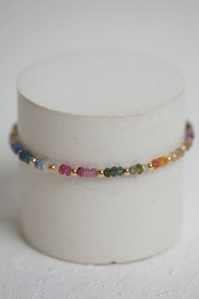 Thumbnail: Rainbow Sapphire & 3mm Gold Filled Bead Bracelet