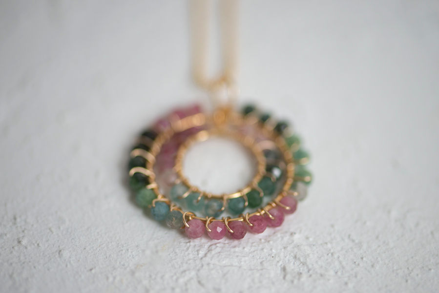 Thumbnail: Multi Tourmaline double pendant on 20 inch gold filled chain