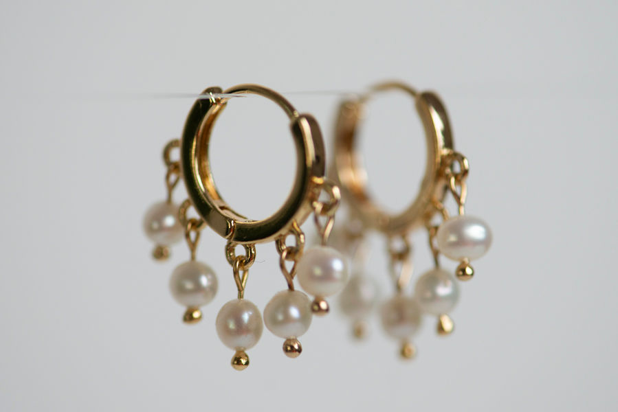 Thumbnail: Pearl Party Gold Filled Huggie Earings