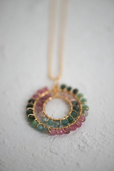 Thumbnail: Multi Tourmaline double pendant on 20 inch gold filled chain