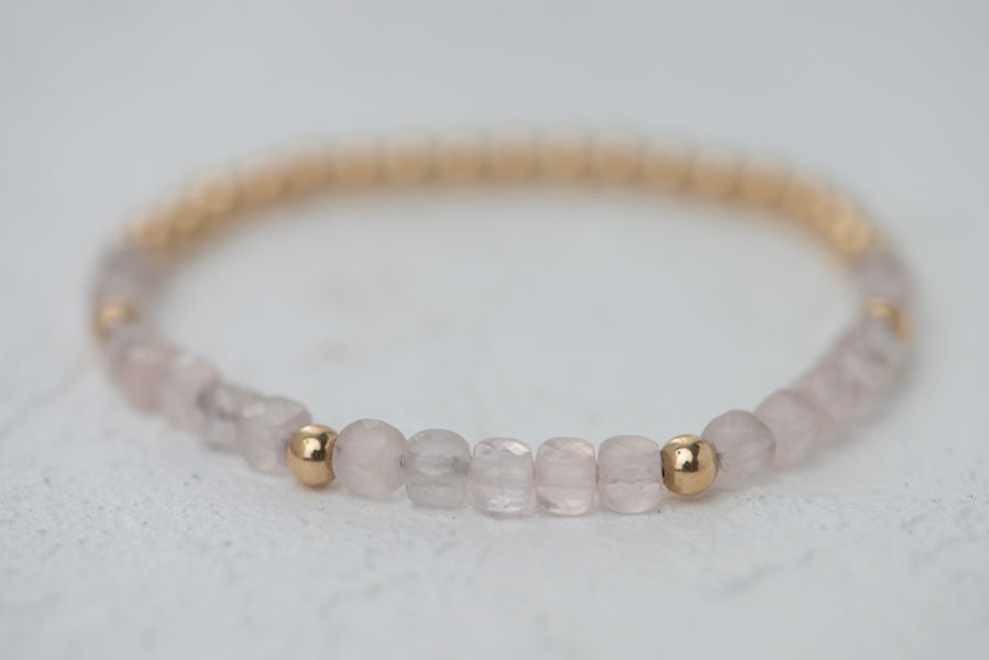 Thumbnail: Rose Quartz & 4mm Gold Bead Bracelet