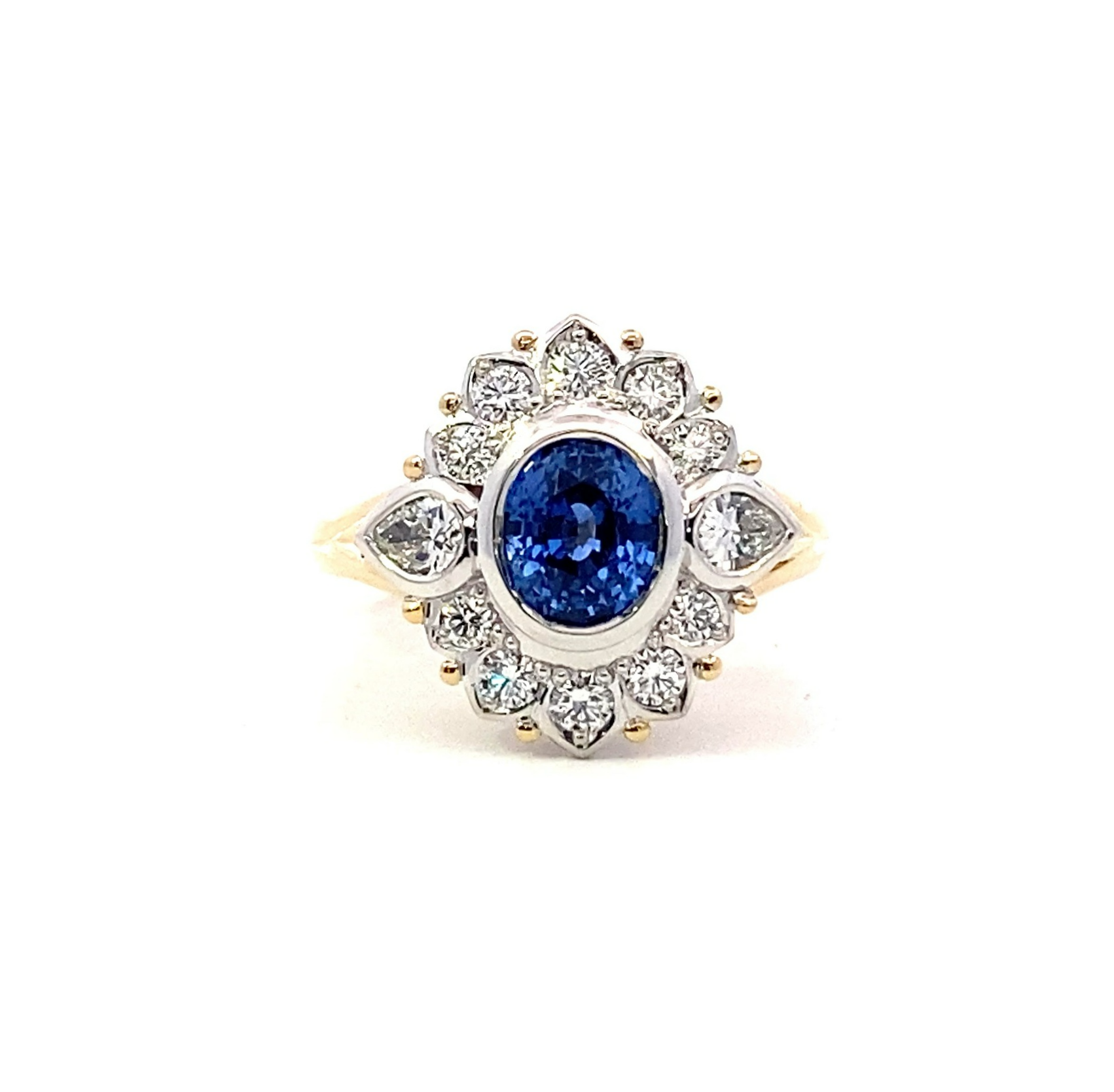 Sapphire and Diamond Yellow and White Gold Cluster Ring