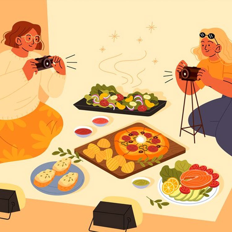 Thumbnail: Flat design people taking pictures of food