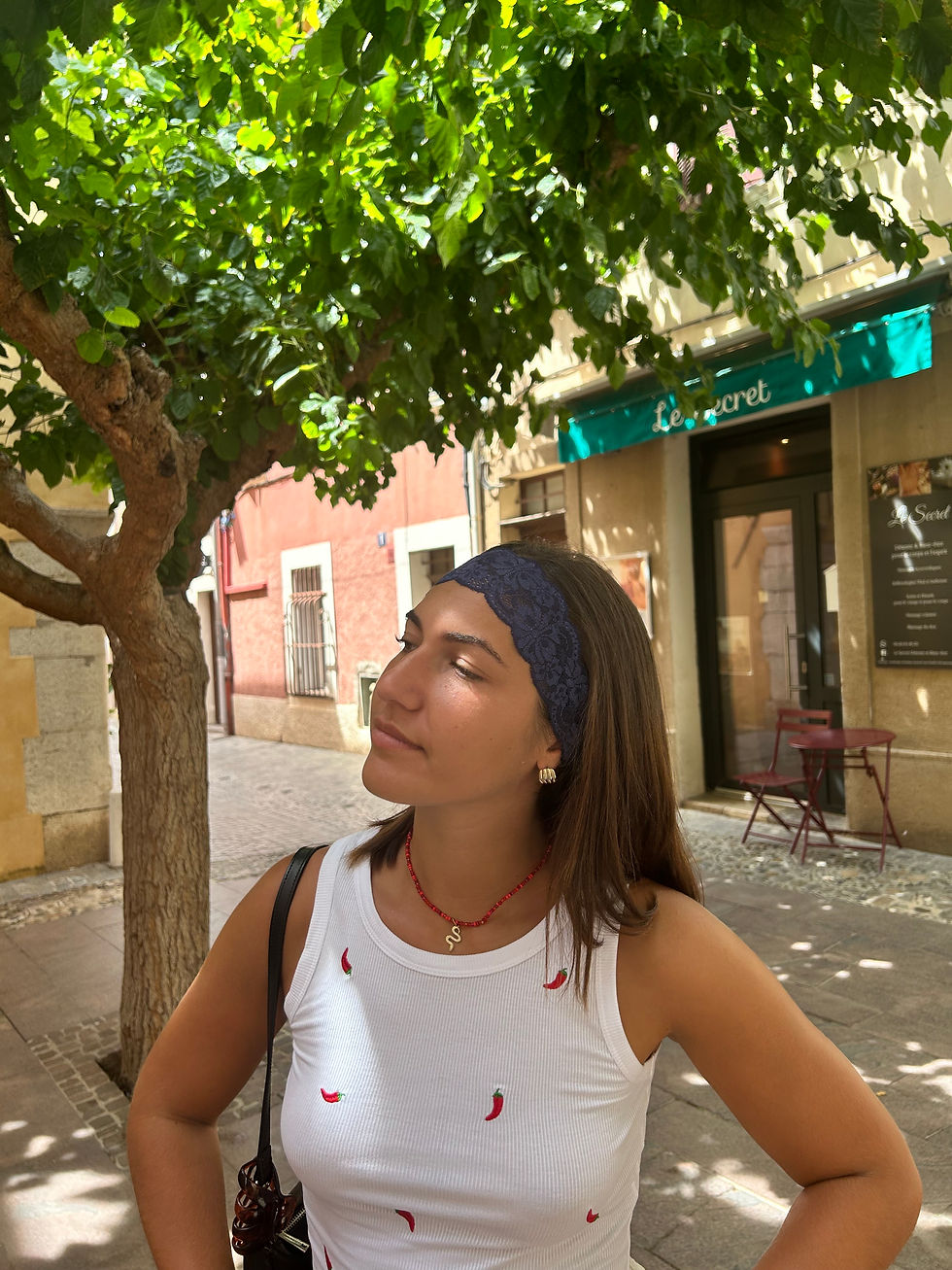 Bandeau fait main en popeline de viscose et dentelle, accessoire cheveux élégant Les Copines d’abord.
