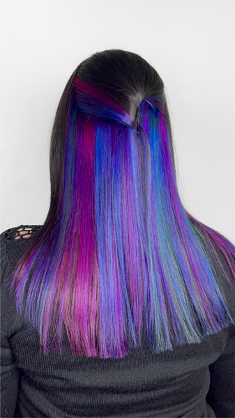 galaxy rainbow black peekaboo hair