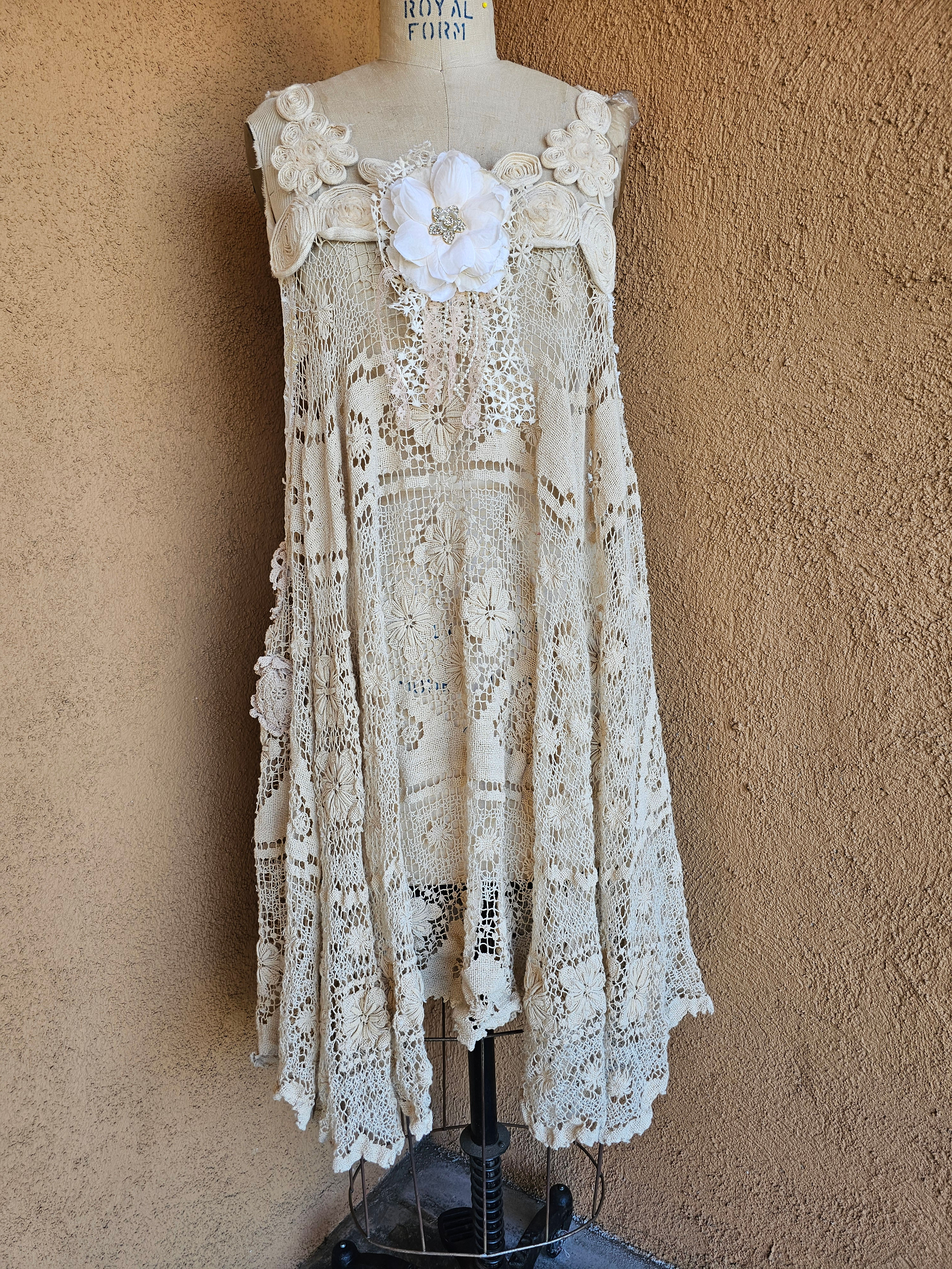 Upcycled vintage boho tunic dress free size the pin not included..