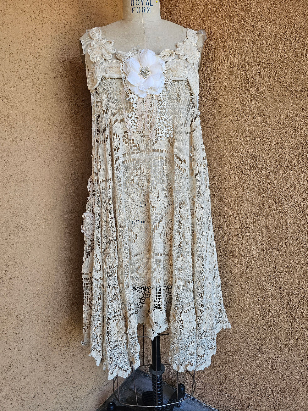 Thumbnail: Upcycled vintage boho tunic dress free size the pin not included..
