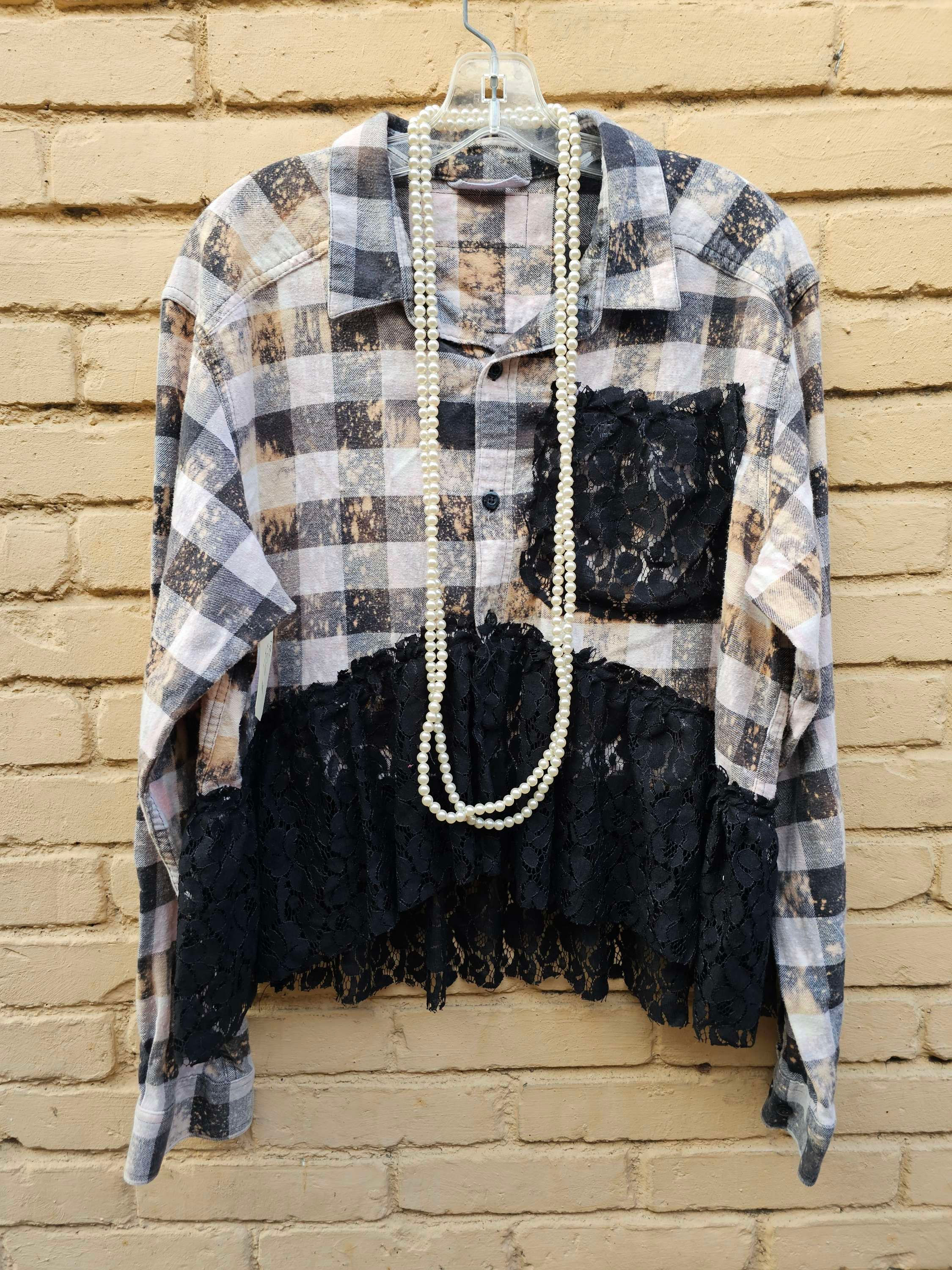 Flannel taps with lace trim  pit to pit 27