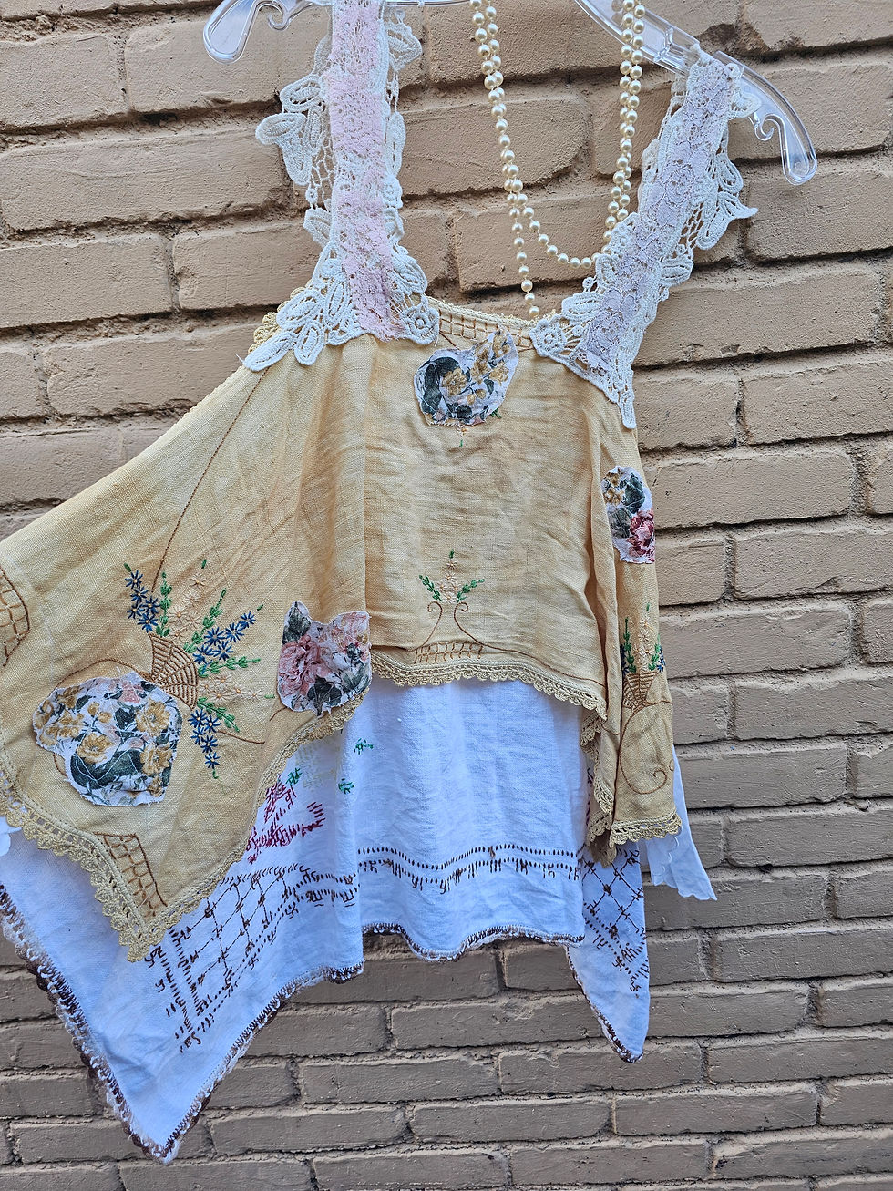 Thumbnail: Upcycled vintage boho style pull over top free size.