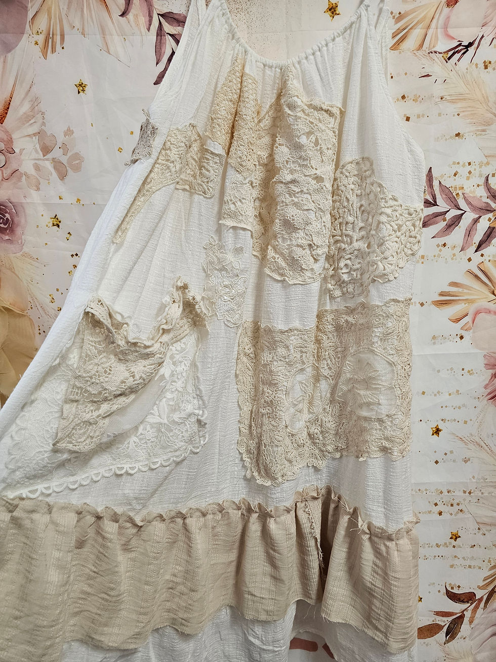 Thumbnail: Upcycled vintage boho style tunic dress free size 