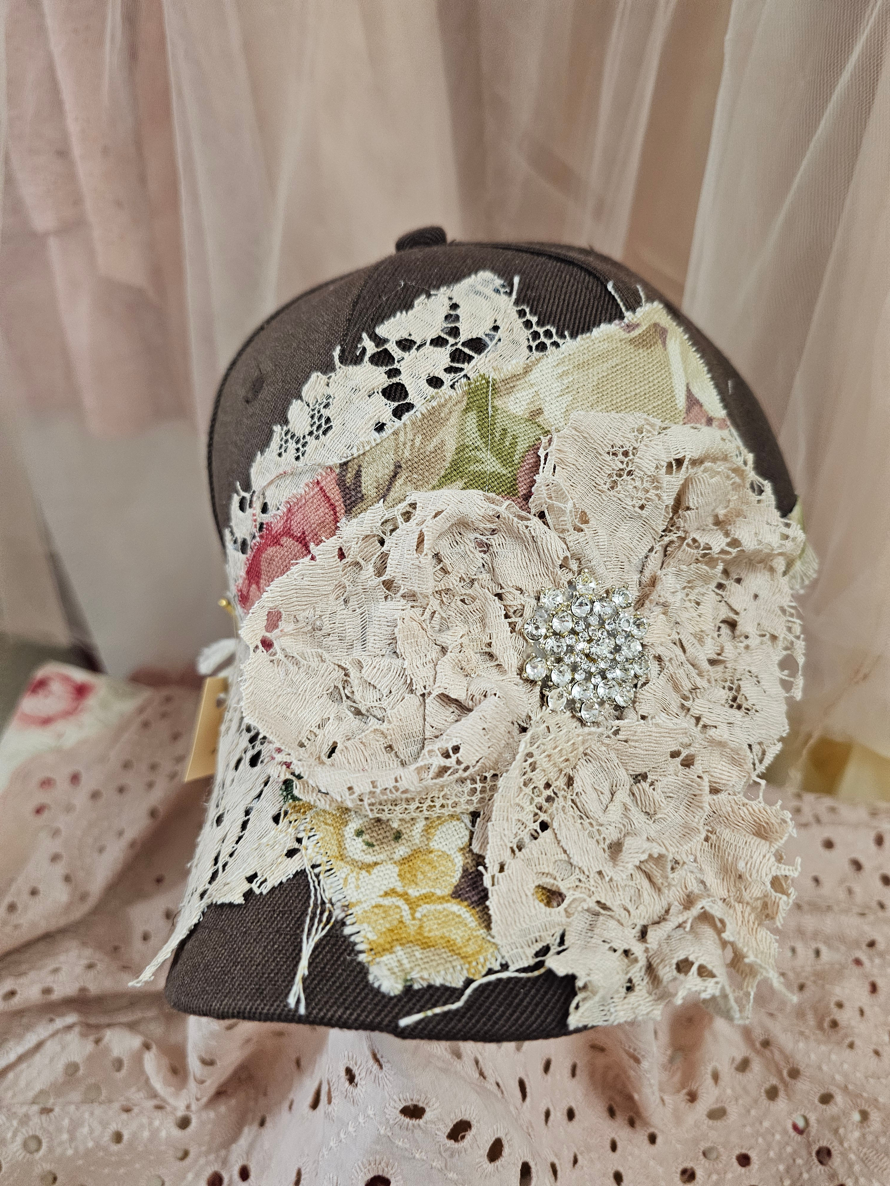 Upcycled vintage boho style baseball caps