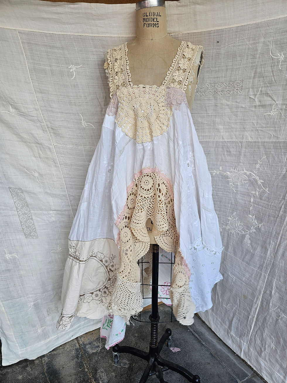 Thumbnail: Upcycled vintage boho style jumper dress free size.