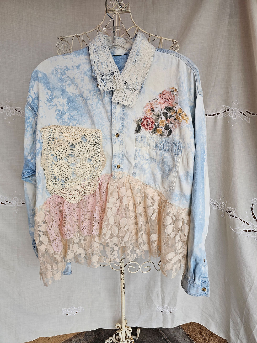 Thumbnail: Upcycled vintage boho tunic Top  Pit  24