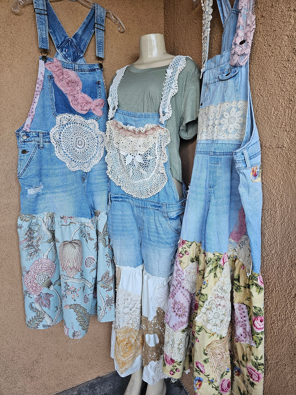 Thumbnail: Upcycled vintage what of a kind overalls free size