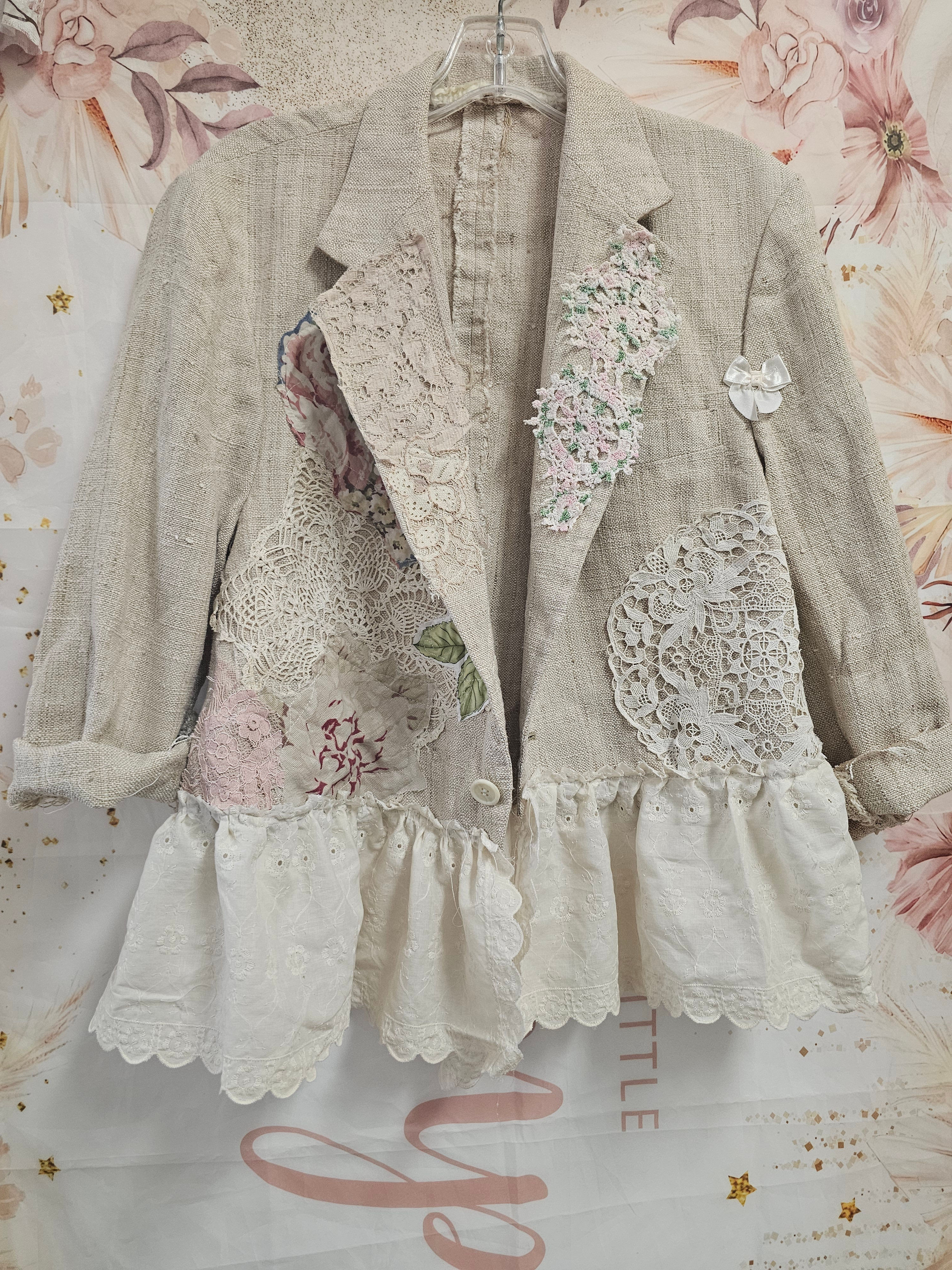 Upcycled vintage boho style jacket. Pit to pit 19