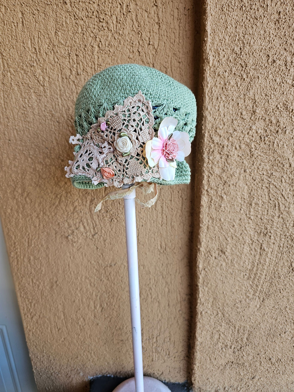 Thumbnail: Upcycled vintage baby hats with adjustable strap for sizing