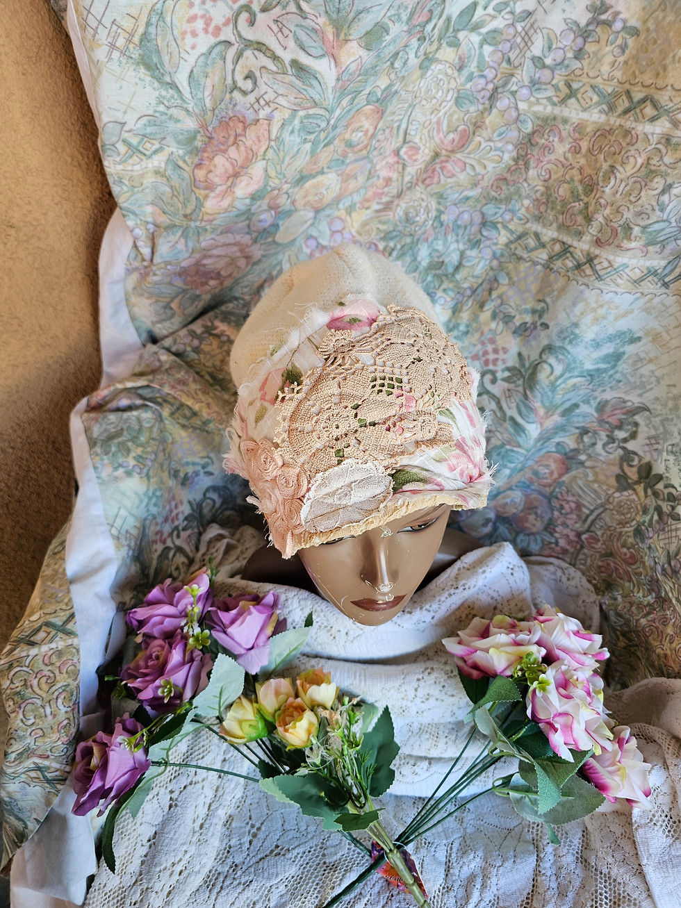 Thumbnail: Upcycled vintage boho style adult beanies.