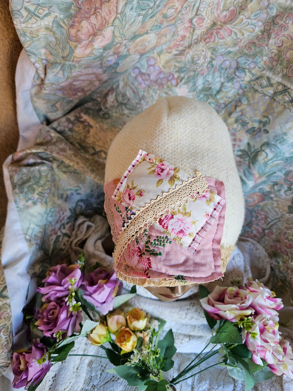 Thumbnail: Upcycled vintage boho style adult beanies.