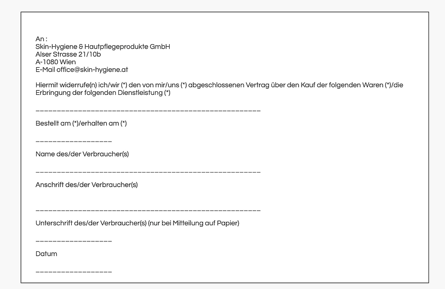 Skin Hygiene Wiederrufungsformular