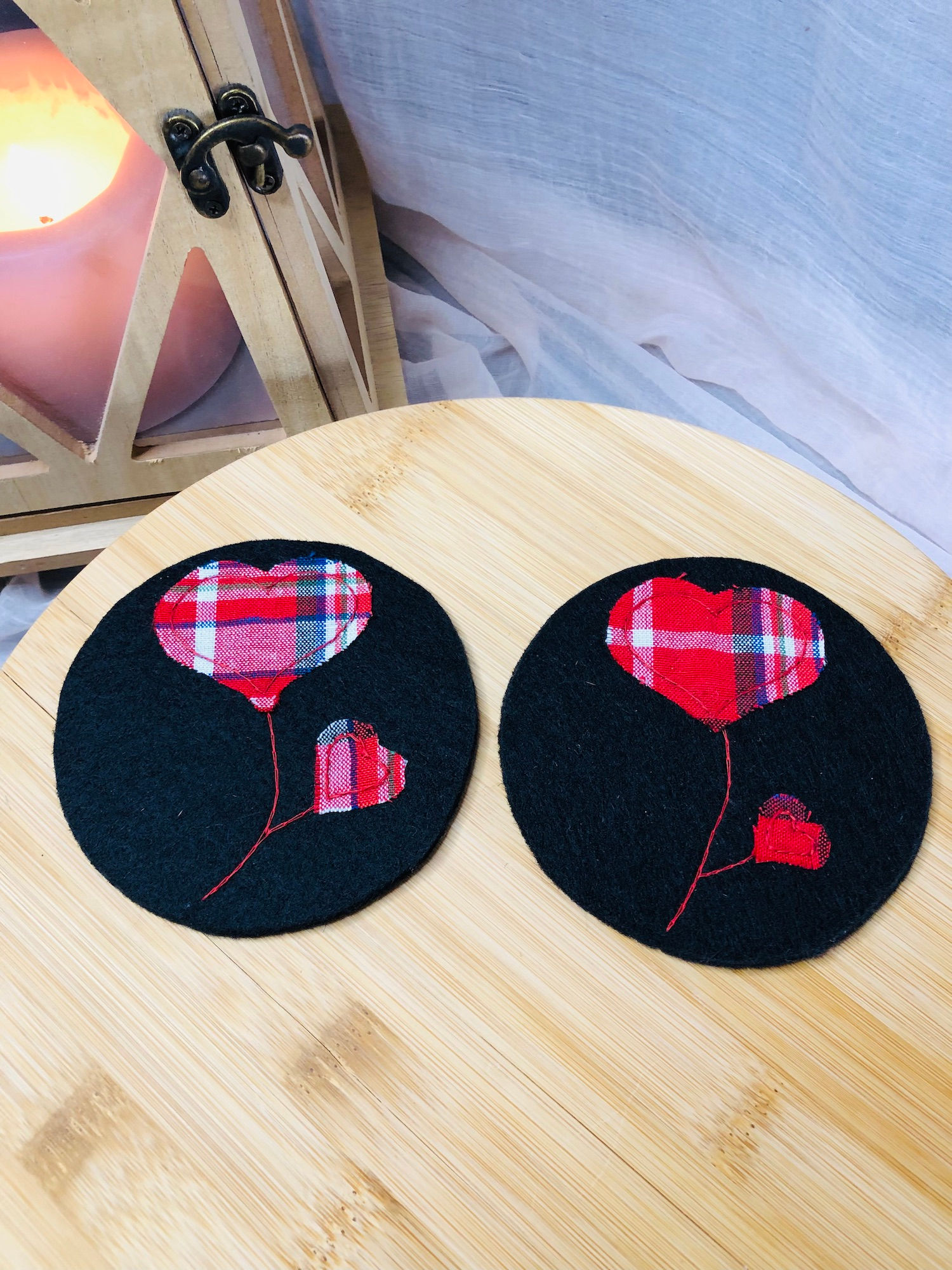 Sous-verre Duo "Noir coeurs écossais"