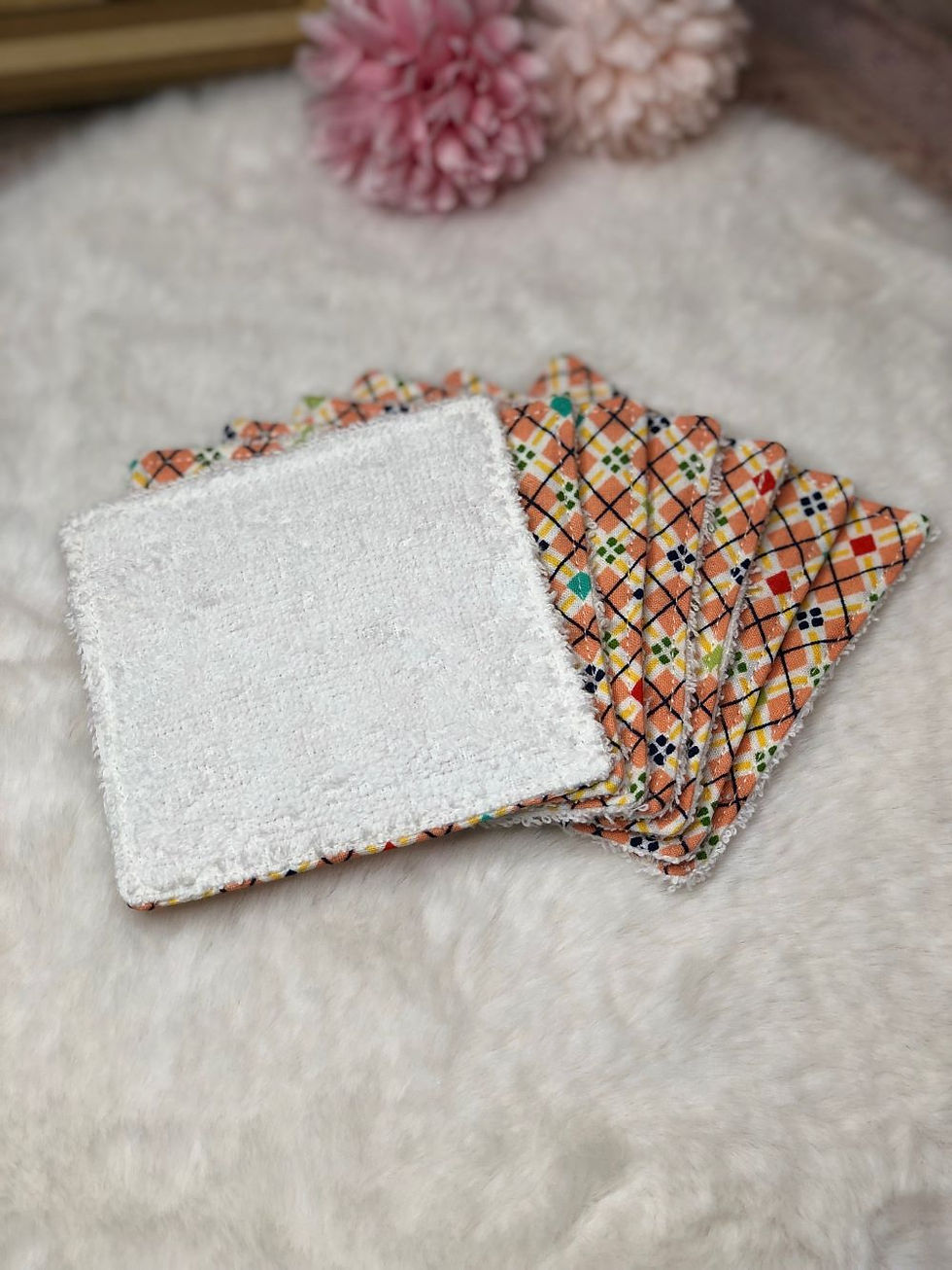 Miniature : Lingettes "losange corail, jaune, bleu et vert"