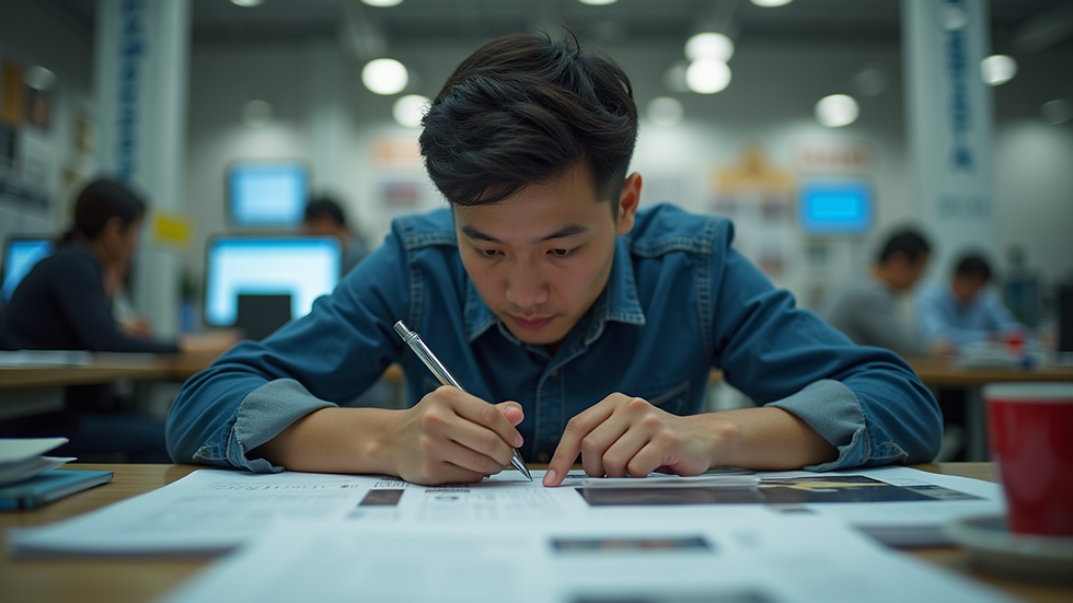 Eye-level view of a student studying aviation materials