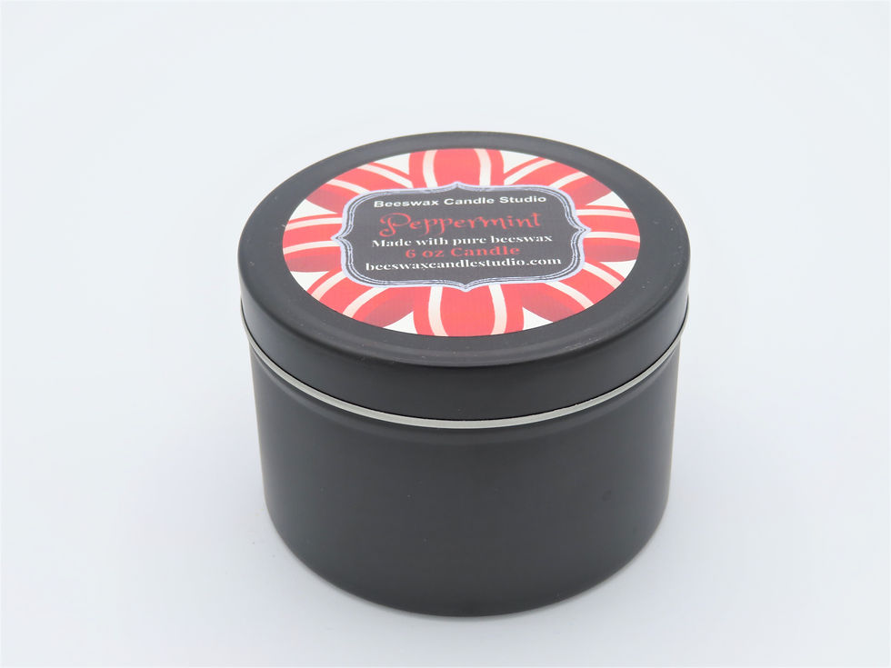 Thumbnail: PEPPERMINT scented beeswax candle in 6 oz black tin