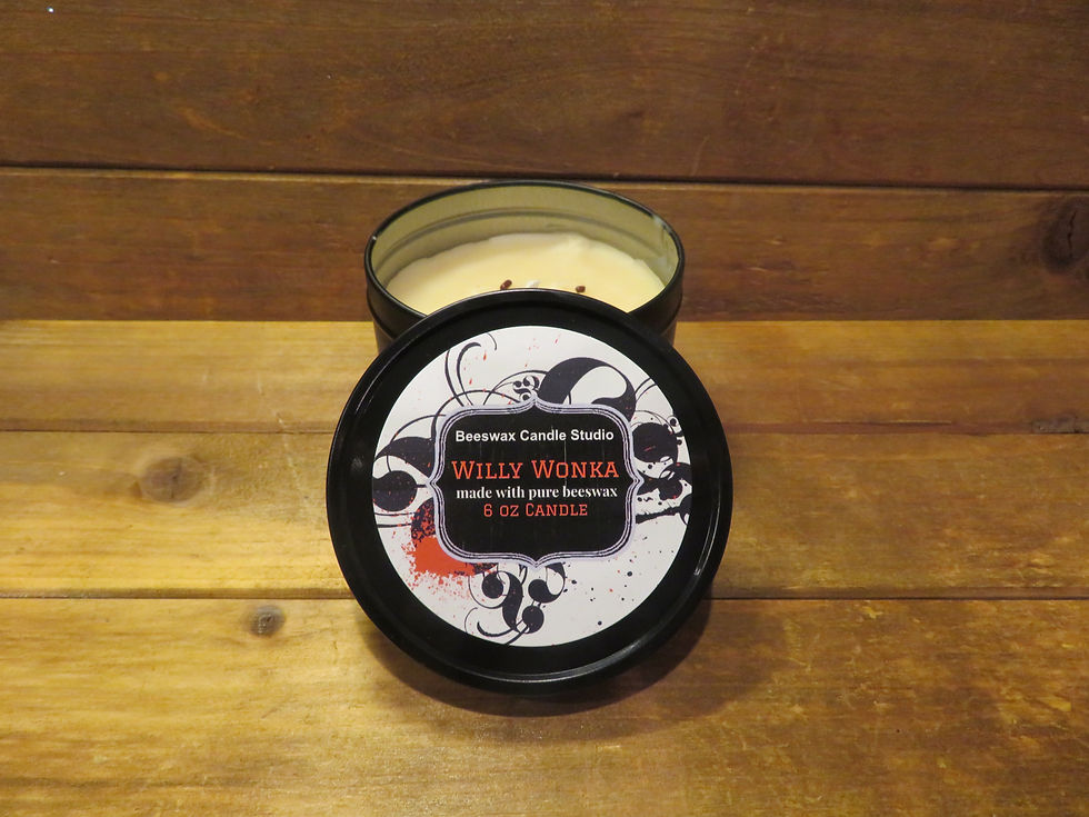 WILLY WONKA scented Beeswax Candle in 6 oz black tin jar