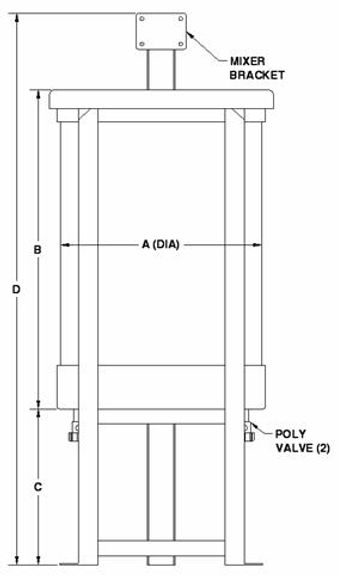 Schematic of a polyethylene tank used for mixing and storage.