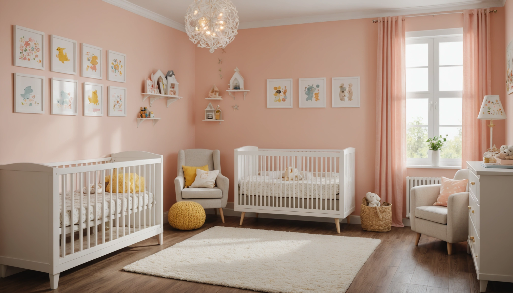 Eye-level view of a welcoming nursery decorated for a newly adopted child