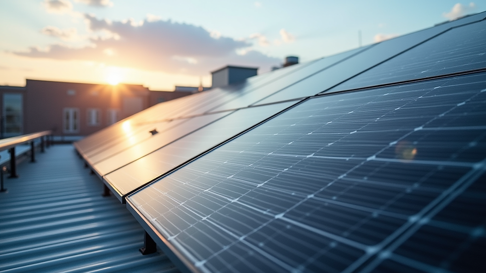 High angle view of solar panels on a commercial building roof