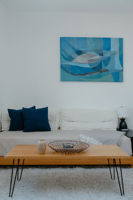 Modern living area at dog-friendly stays Alentejo coast.