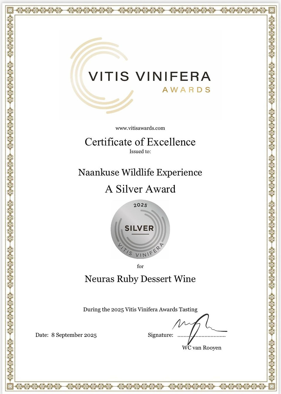 Silver award certificate