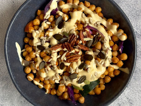 Chickpea bowl with tahini lemon dressing
