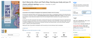 amazon.com page where don't wanna be a mom and that's okay is selling