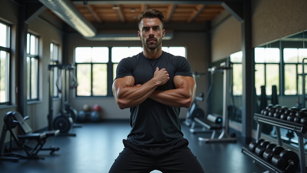 Eye-level view of a personal trainer demonstrating an exercise