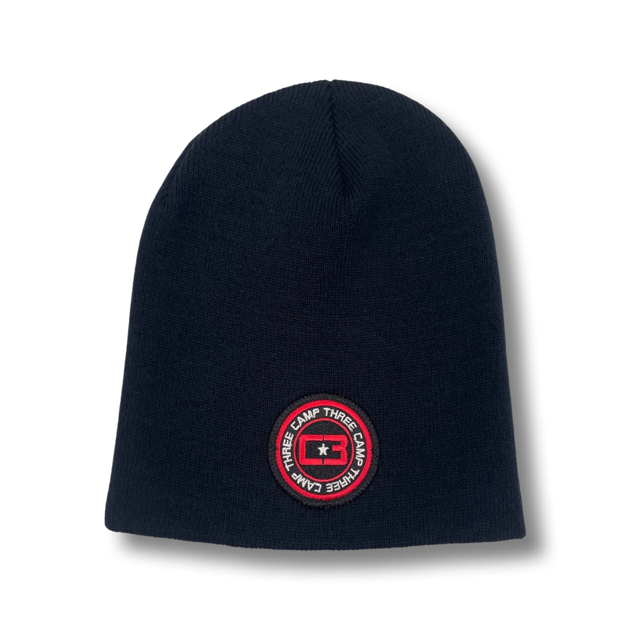 C3 Beanie with Circle Patch in Black/White/Red