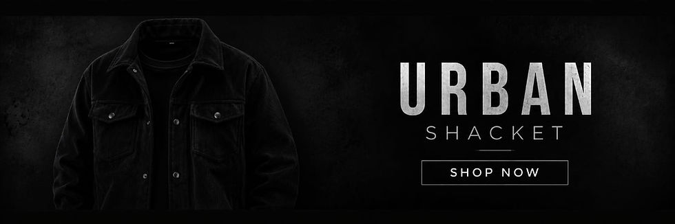 Black urban shacket with Shop Now text.