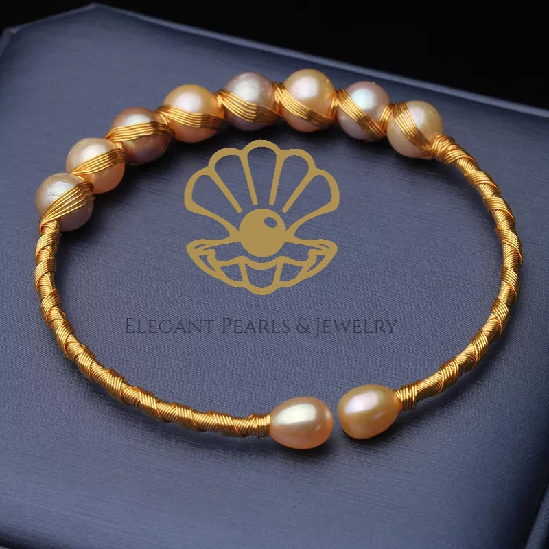 Natural Fresh Water Round Pearl Handmade Adjustable Bangle Pearl Bracelet