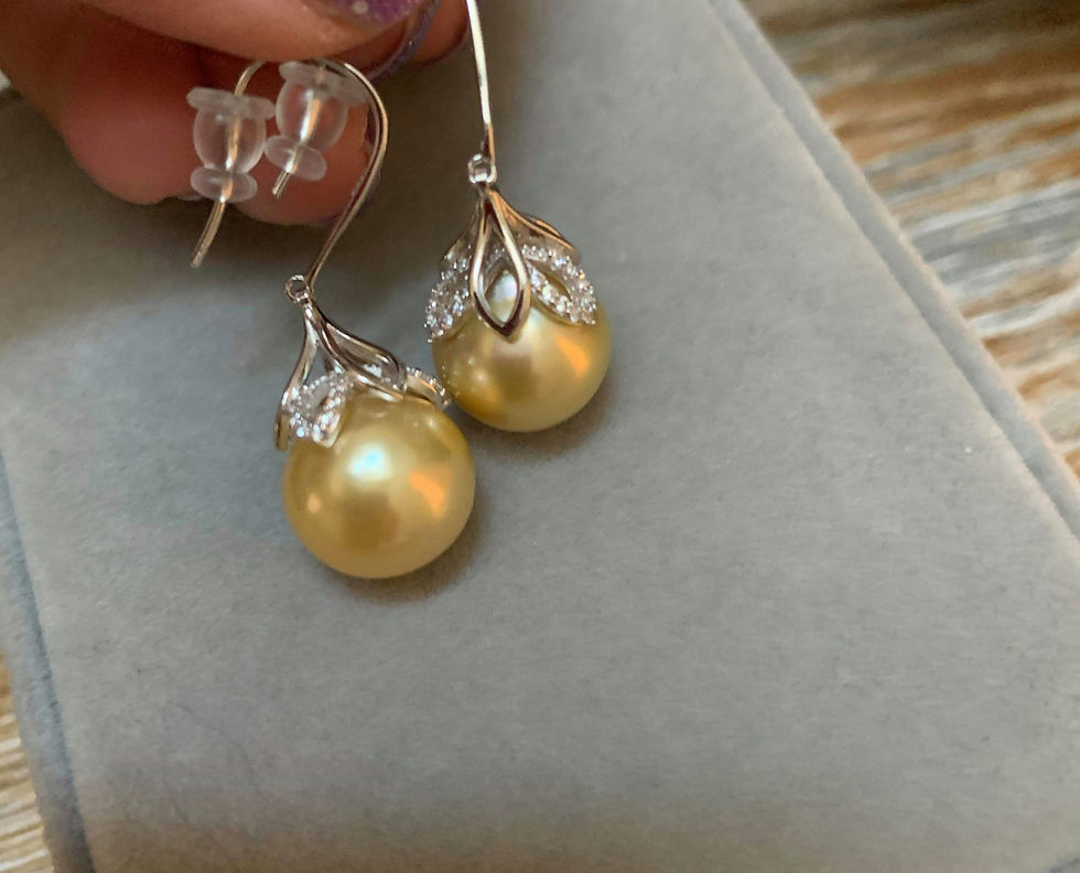 Thumbnail: 11-12mm Golden South Sea cultured pearl dangle earrings