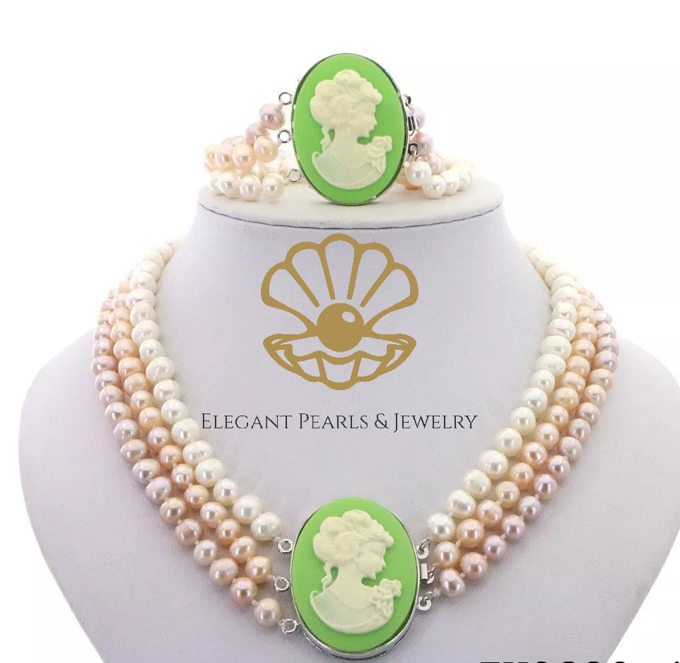 Thumbnail: Elegant Pearls Cameo Necklace & Bracelet 