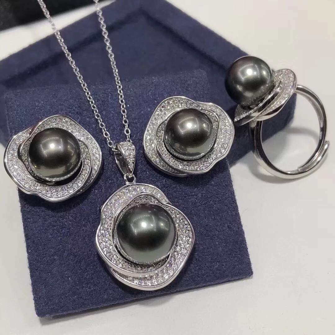 10-12mm Nature Sea Water Tahiti Pearls Jewelry Set