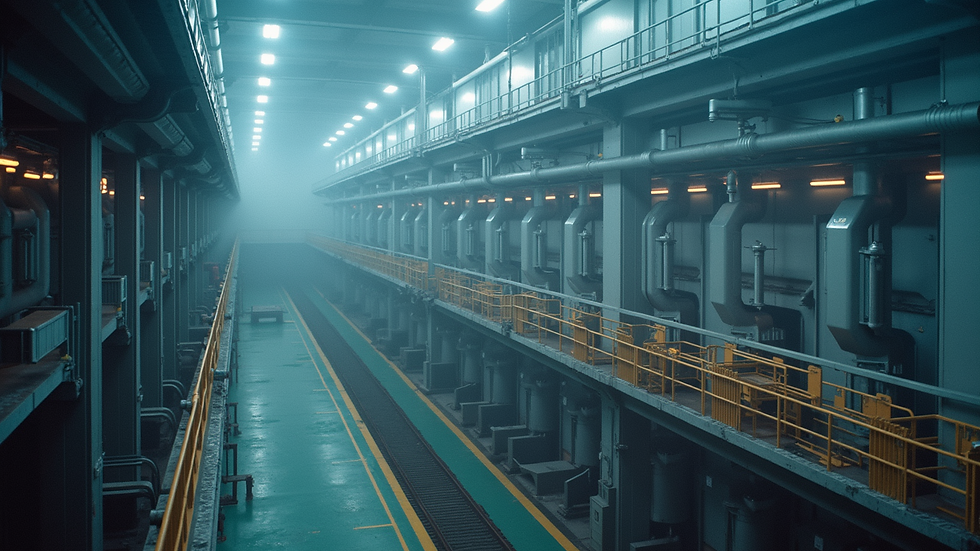 High angle view of multiple-effect evaporator system in a chemical plant