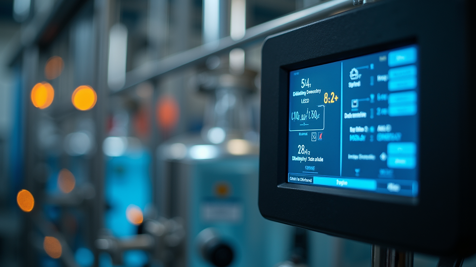 Close-up view of a digital control panel monitoring distillation process parameters