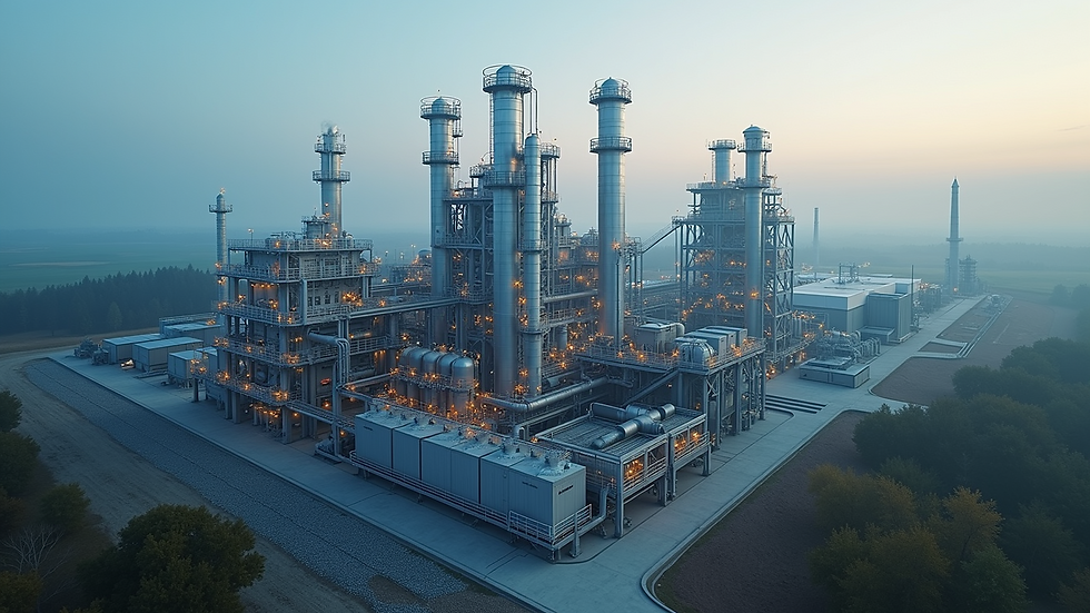 High angle view of a modular chemical processing plant with advanced separation units