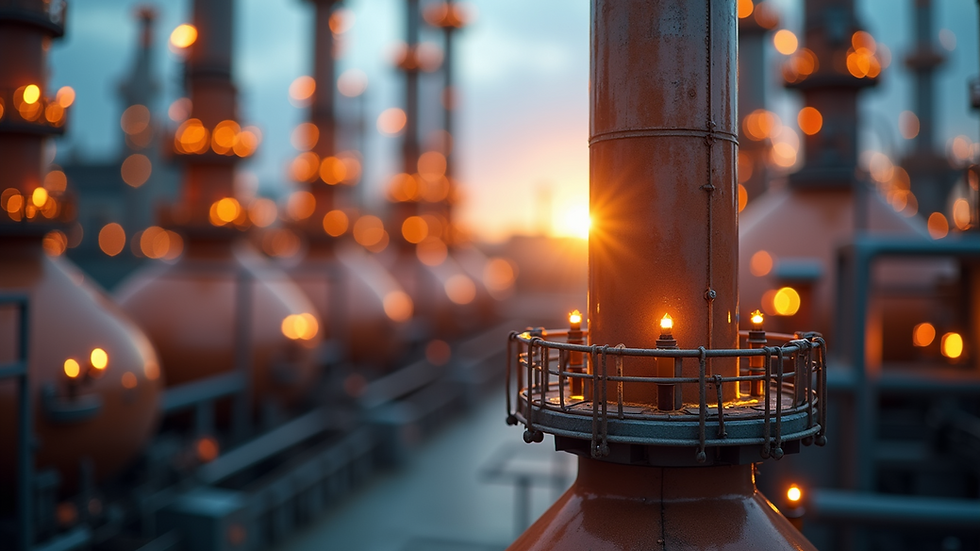 Close-up view of industrial distillation column in a refinery