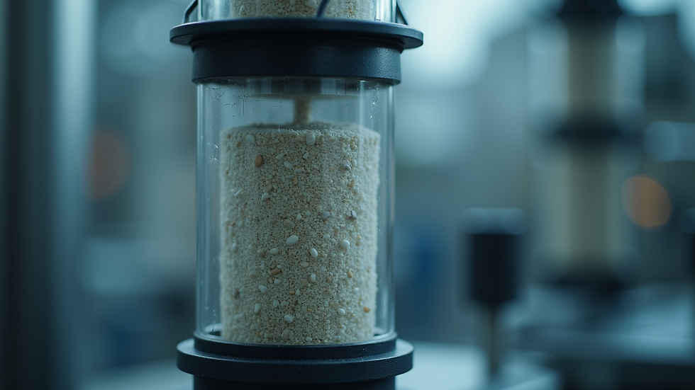 Close-up view of structured packing inside a distillation column