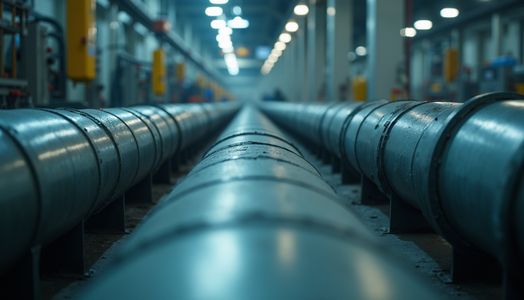 Eye-level view of a Sulzer packed column installation in an industrial plant