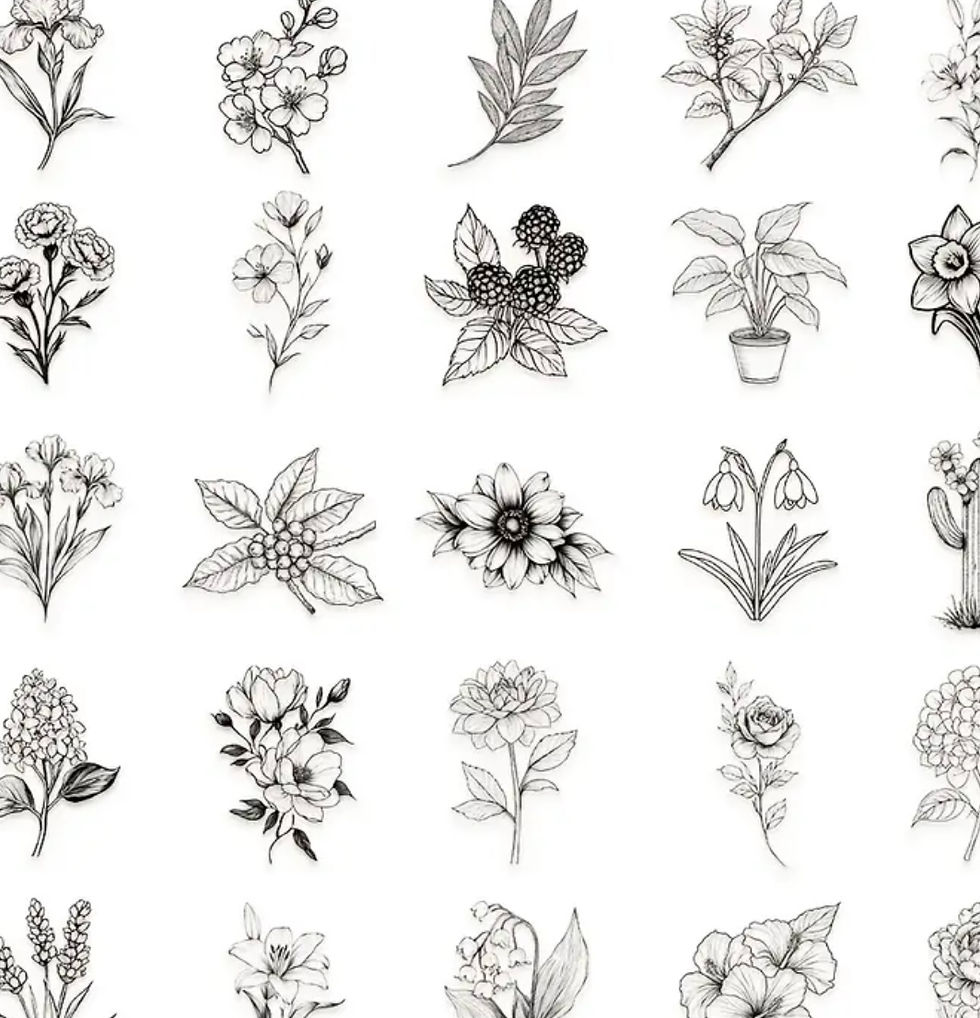 Thumbnail: 50 black outline Pet stickers flowers&folliage 