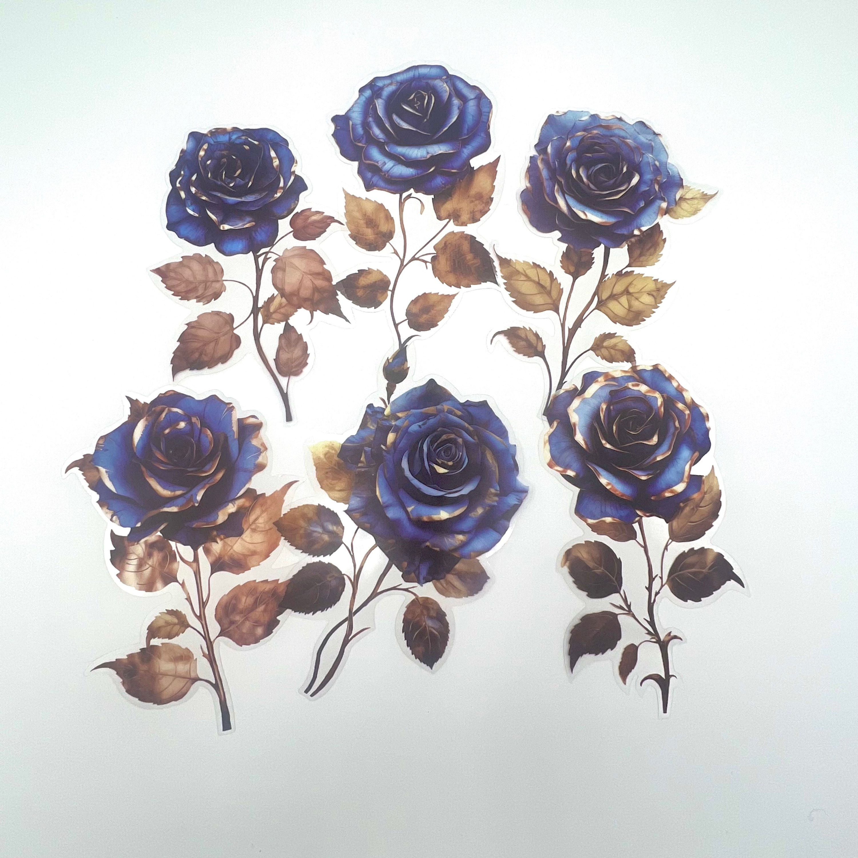 Large beautiful blue roses stickers x6 